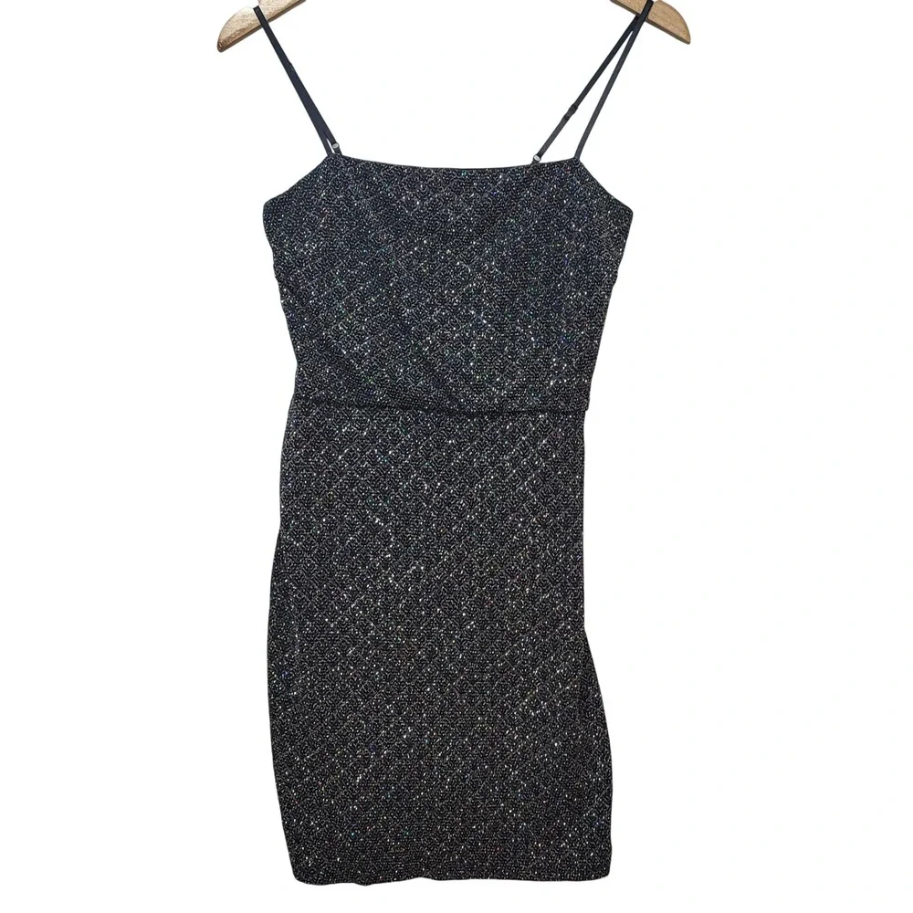 Altar'd State Black Multi Color Glitter Metallic Mini Bodycon Dress Small